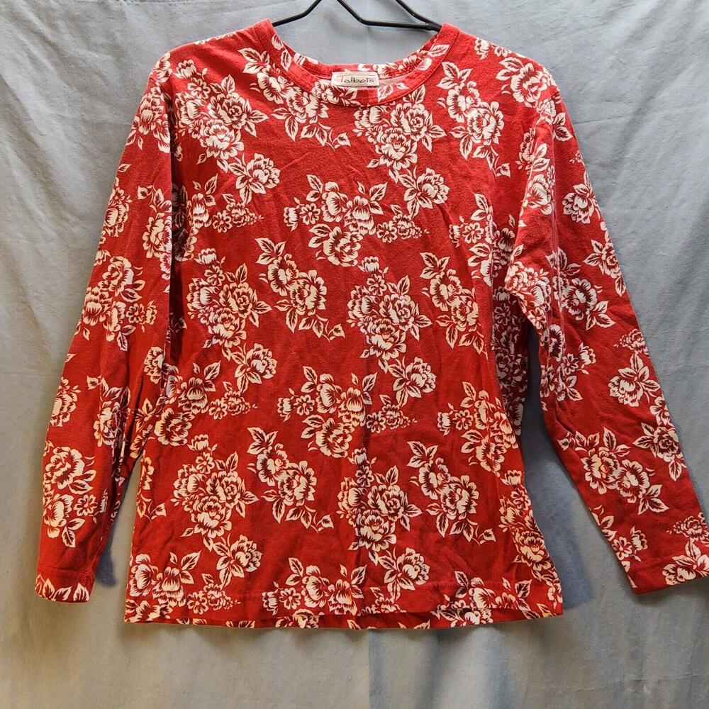 Talbots Red Floral Long‎ Sleeve Top Size Small 100% Cotton